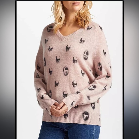 Skull Cashmere Riley Cashmere Jumper Sweater Dusty Pink/tan - Picture 1 of 7